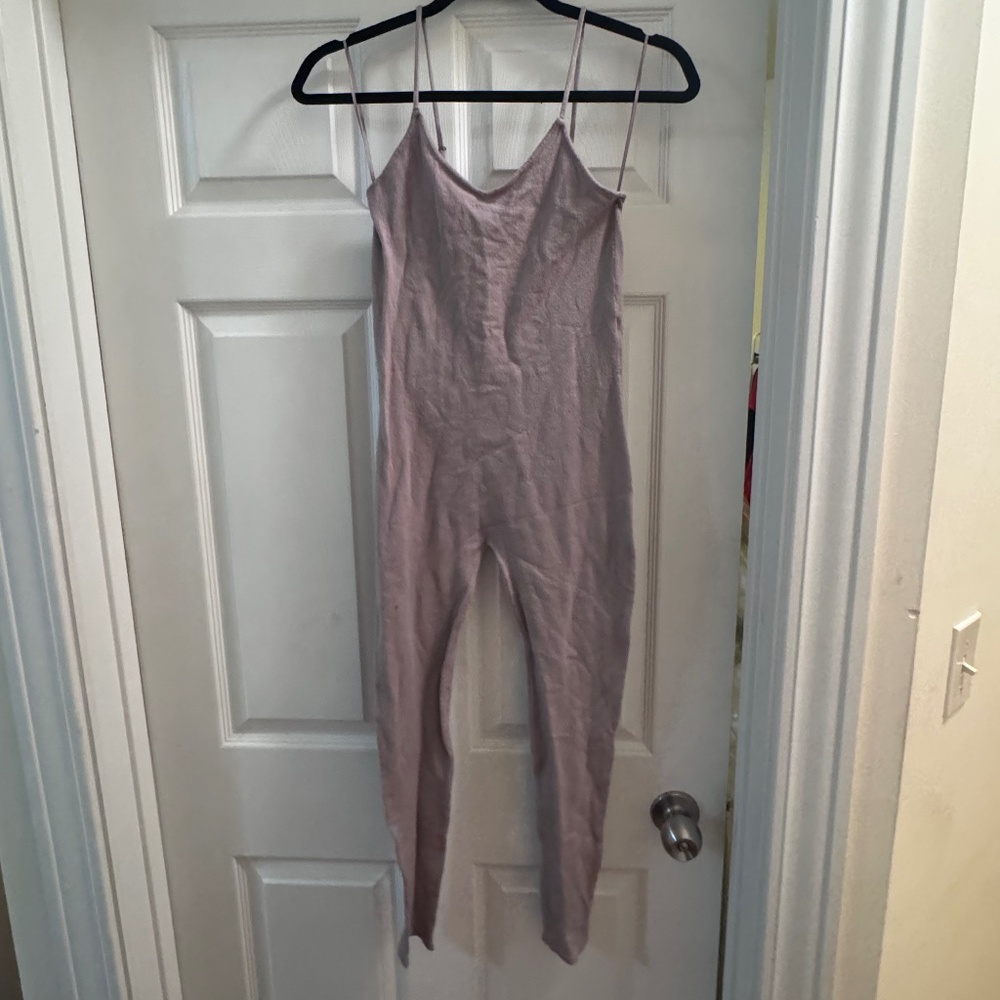 Zara ribbed knit jumpsuit --gray/tan
